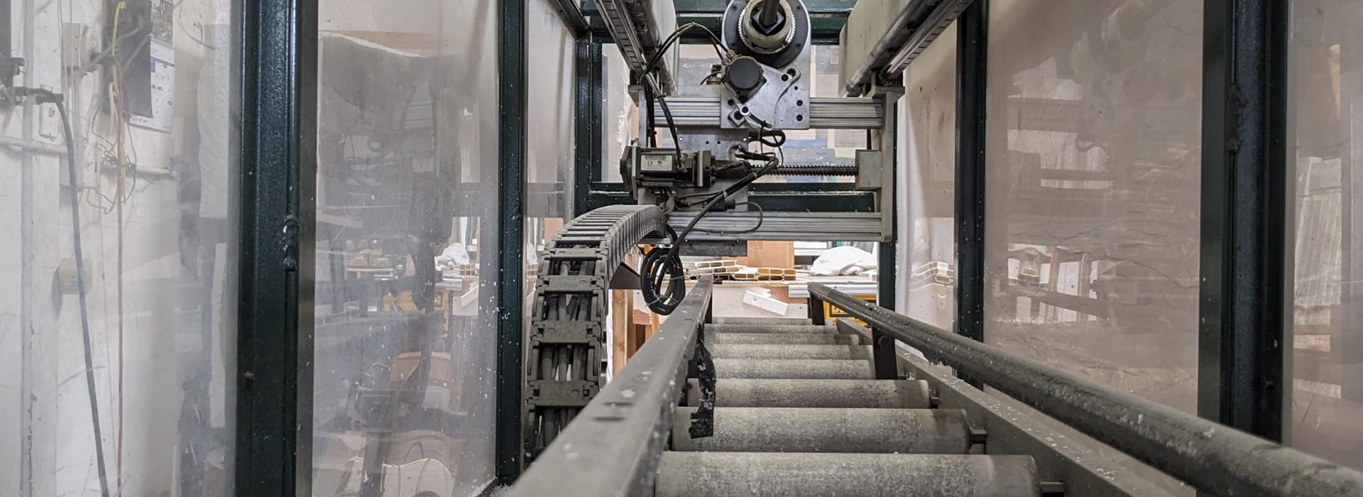 Inside of a vinyl fabrication machine